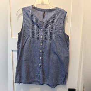 Blue Sleeveless Embroidered Top